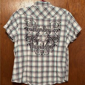 Harley-Davidson Plaid Button Down Shirt - White, Black, Blue